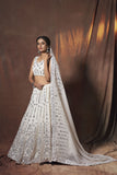 Stylish White Resham & Mirror Work Lehenga Choli For Party Wear