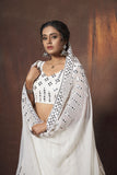 Stylish White Resham & Mirror Work Lehenga Choli For Party Wear