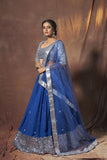 Dazzling Blue With Zari & Mirror Work Lehenga Choli With Dupatta