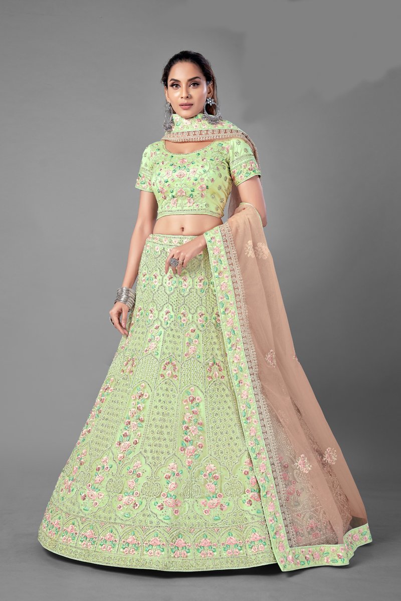 Pista Green Colored Semi Stitched Designer Lehenga Choli With Dupatta