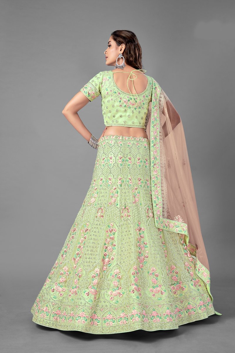 Pista Green With Golden Embroidered Lehenga/Pant Suit | Saree designs,  Indian outfits, Long choli lehenga