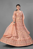 Peach Colored Bridal Wear Designer Lehenga Choli With Dupatta