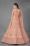 Peach Colored Bridal Wear Designer Lehenga Choli With Dupatta