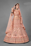 Peach Colored Bridal Wear Designer Lehenga Choli With Dupatta