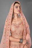 Peach Colored Bridal Wear Designer Lehenga Choli With Dupatta