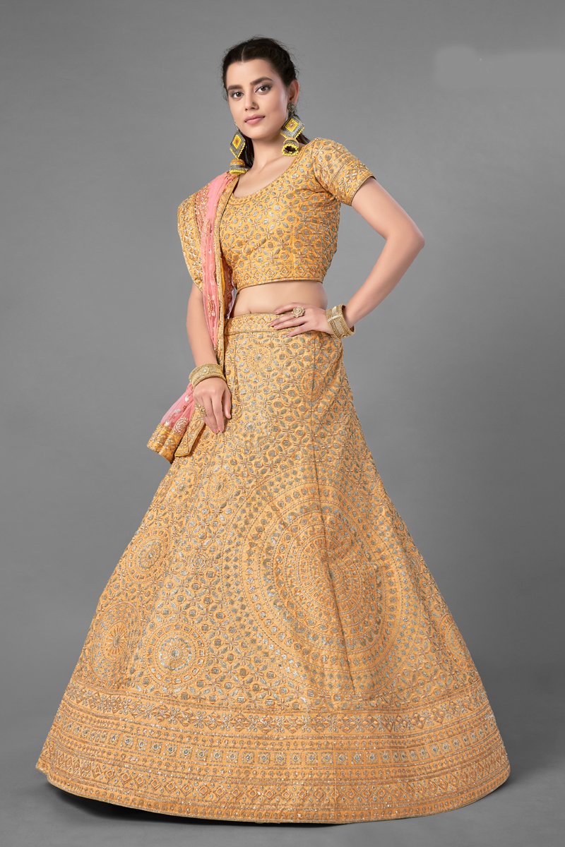 Perfervid Yellow Colored Designer Wedding Wear Lehenga Choli With Dupatta