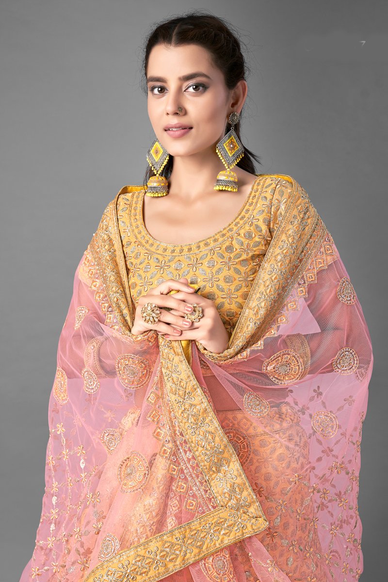 Perfervid Yellow Colored Designer Wedding Wear Lehenga Choli With Dupatta