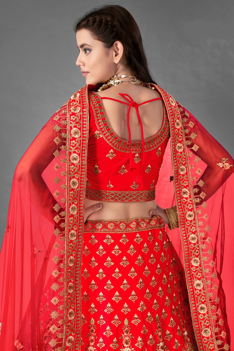 Bridal Wear Red Heavy Designer Semi Stitched  Lehenga Choli With Dupatta