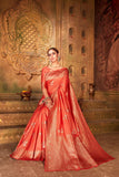 Festive Fiery Red Soft Naylon Silk Saree - Cygnus Fashion