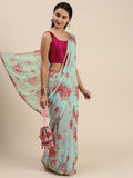 Fox Georgette Printed with Pearl Lace Border Party Wear Saree