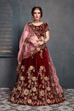 Maroon Heavy Zari And Wedding Embroidery Bridal Lehenga Choli  With Dupatta