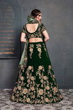 Ravishing Velvet Bottle Green With Embroidery Wedding Lehenga Choli With Dupatta