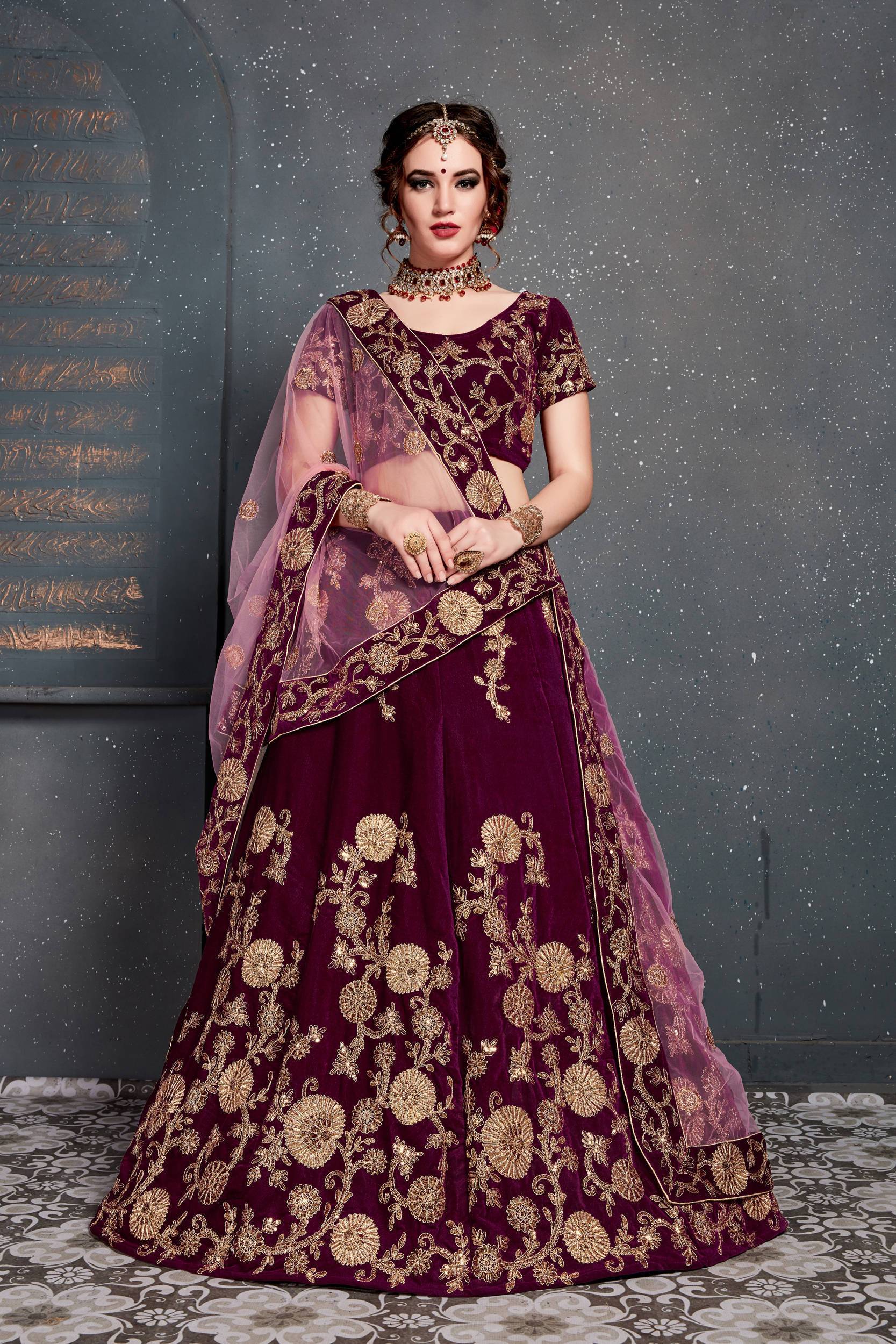 Appealing Maroon Bridal Wear Lehenga With Designer Choli With Embroiderd Dupatta