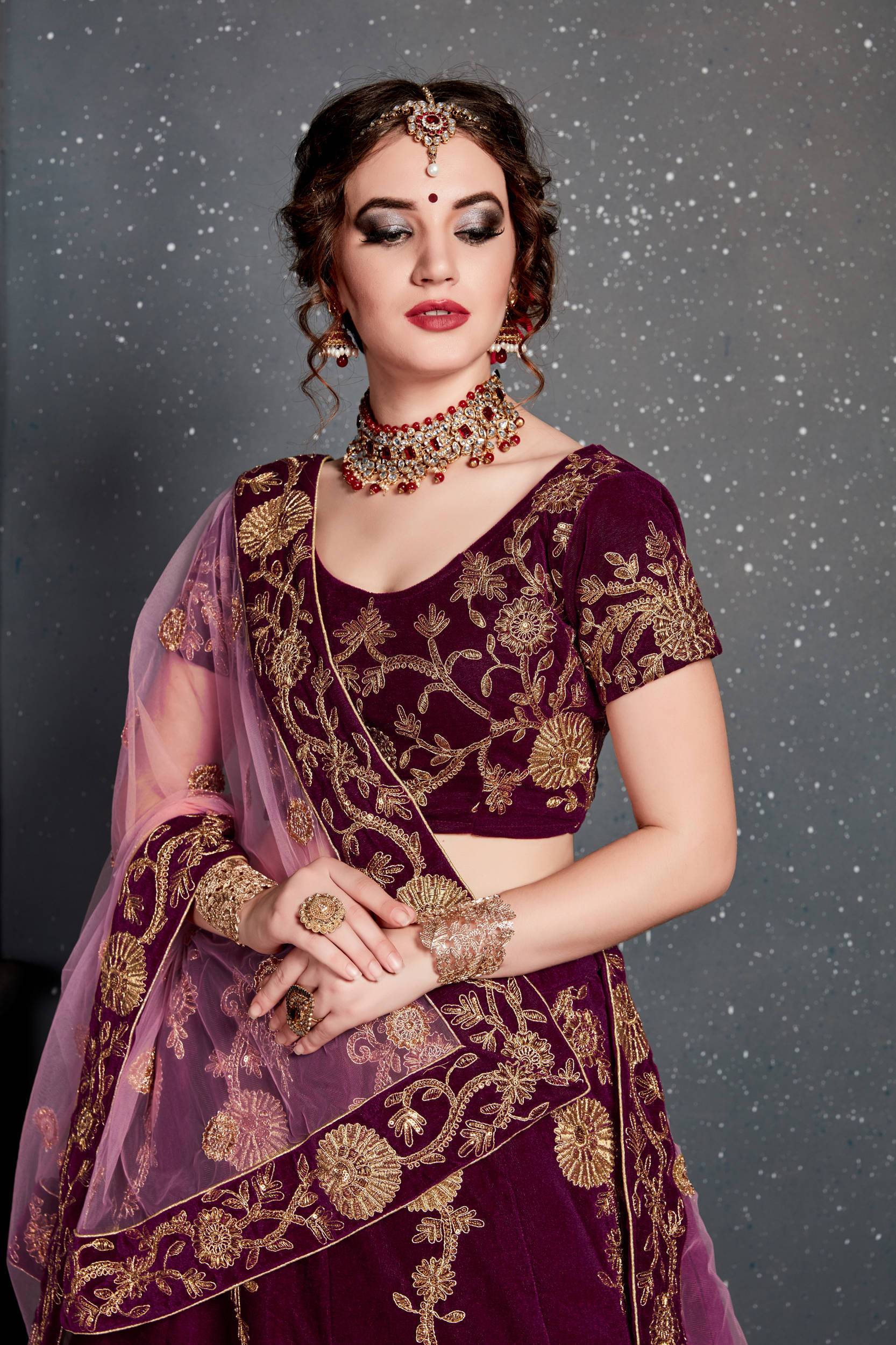 Appealing Maroon Bridal Wear Lehenga With Designer Choli With Embroiderd Dupatta