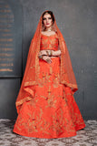 Majestic Orange Taffeta Satin Silk Embroidered Work Bridal Lehenga