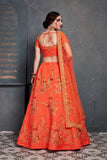 Majestic Orange Taffeta Satin Silk Embroidered Work Bridal Lehenga