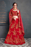 Astonishing Red Slub Silk Diamond With Embroidered Work Bridal Lehenga With Designer Choli