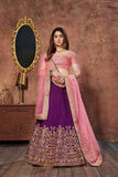 Bridal Wear Pink And Purple Lehenga Choli With Heavy Sequence Embroidery Work