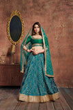 Designer Thread And Embroidery Work Bridal & Party Wear Turquoise Color Lehenga Choli