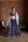 Navy Blue Thread And Embroidery Work Raw Silk Bridal Lehenga Choli