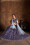 Navy Blue Thread And Embroidery Work Raw Silk Bridal Lehenga Choli