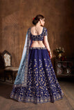 Navy Blue Thread And Embroidery Work Raw Silk Bridal Lehenga Choli