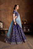 Navy Blue Thread And Embroidery Work Raw Silk Bridal Lehenga Choli