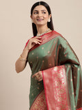 Soft silk saree Green and Red colour  festive wear Saree