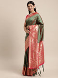 Soft silk saree Green and Red colour  festive wear Saree