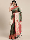 Soft silk saree Green and Red colour  festive wear Saree