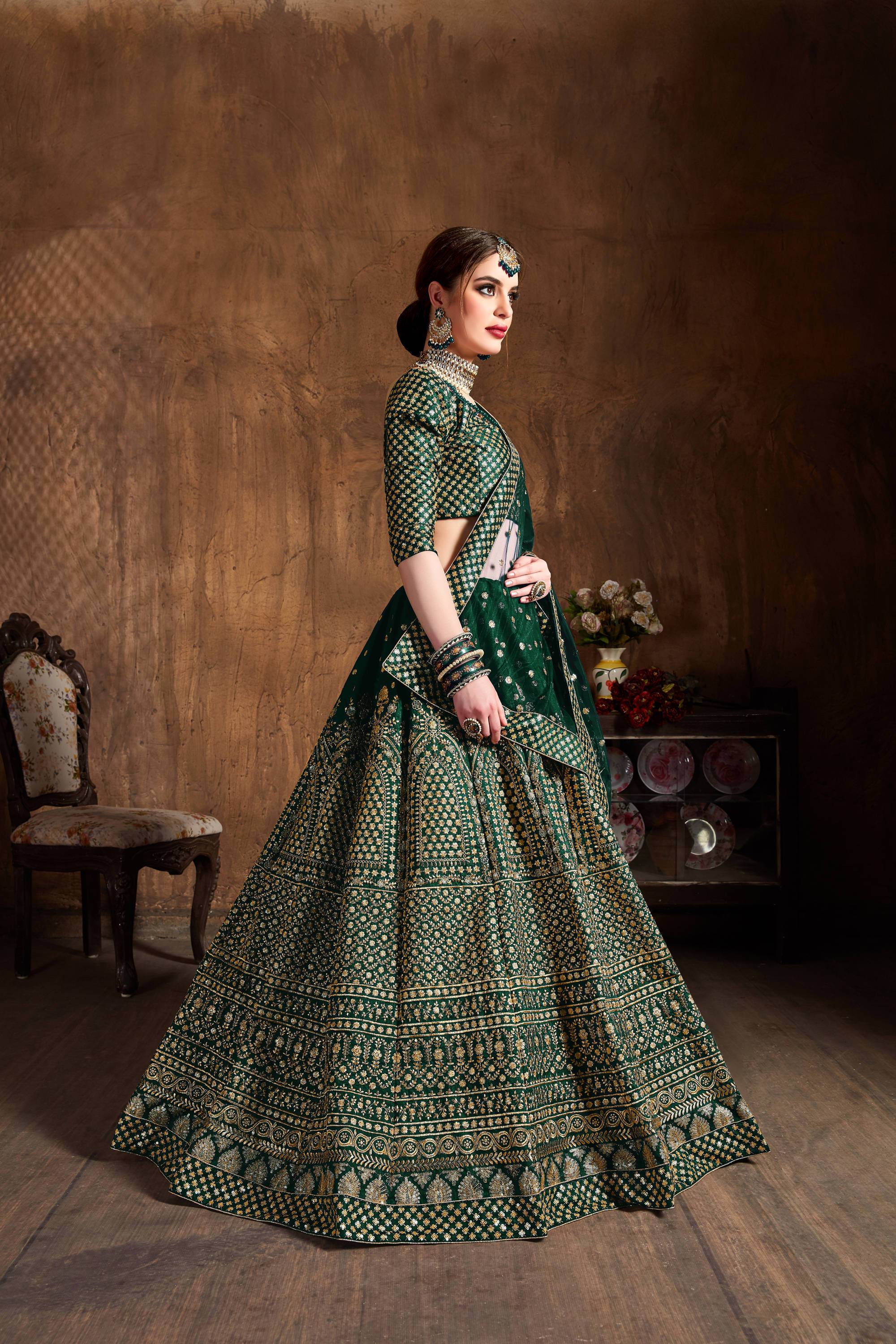 Green Color  Glitter Sequence Embroidery Work Lehenga Choli For Wedding Wear
