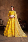 Shinning Yellow Colored Thread & Sequence Embroidery Work Lehenga Choli With Dupatta