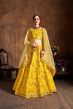 Shinning Yellow Colored Thread & Sequence Embroidery Work Lehenga Choli With Dupatta