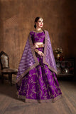 Adoring Purple Wedding Wear Zari & Sequence Work Lehenga Choli With Organza Designer Dupatta