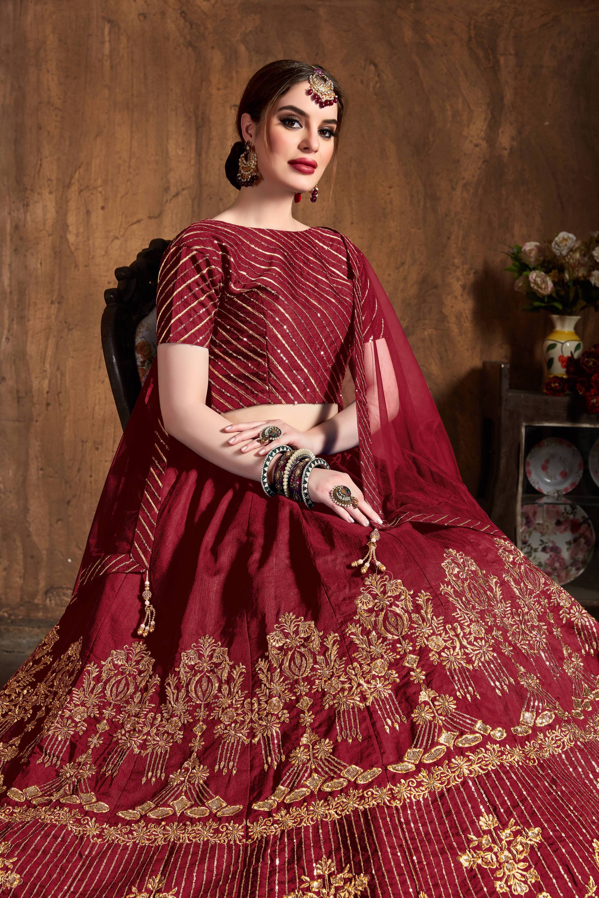 Wondrous Red Art Silk Lehenga With Heavy Zari, Sequence Work Bridal Wear Lehenga Choli