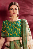 Designer Cream Green Colored Floral Printed With Zari Work Party Wear Lehenga