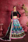 Party Wear Black With Multicolored Designer Floral Printed Zari Worked Lehenga Choli