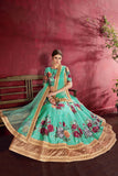 Dazzling Green Floral Printed With Sequence Zari Embroidery Work Lehenga Choli