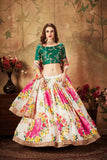 Off White Digital Print With Zari &  Sequence With Embroidery Work Lehenga Choli