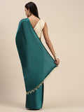 Botttle Green and White Color Banarasi Silk Saree for Party Wear