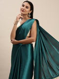 Botttle Green and White Color Banarasi Silk Saree for Party Wear