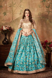 Beautiful Sky Blue Colored Lehenga Choli With Heavy Zari Work For Wedding Wear