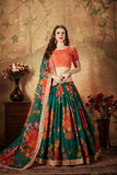 Green With Multicolored Lehenga And Designer Zari Embroidery  Work Choli For Party Wear