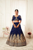 Navy Blue Designer Heavy Zari Embroidery And Thread Work Bridal Wear Lehenga Choli