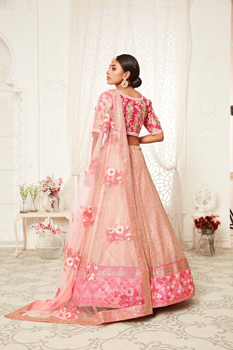 Buy Superb Hot Pink Thread Embroidered Net Party Wear Lehenga Choli From  Zeel Clothing.