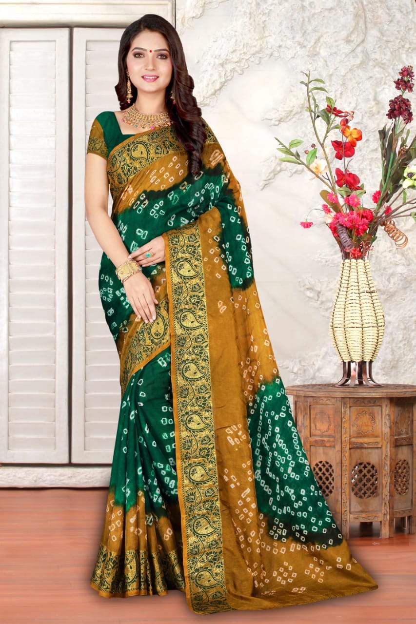 Yellow & Green Floral Embroidery Worked Saree