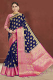 Designer Pink Border Jacquard Raw Silk Woven Saree
