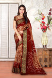 Maroon & Brown Floral Embroidery Worked Saree