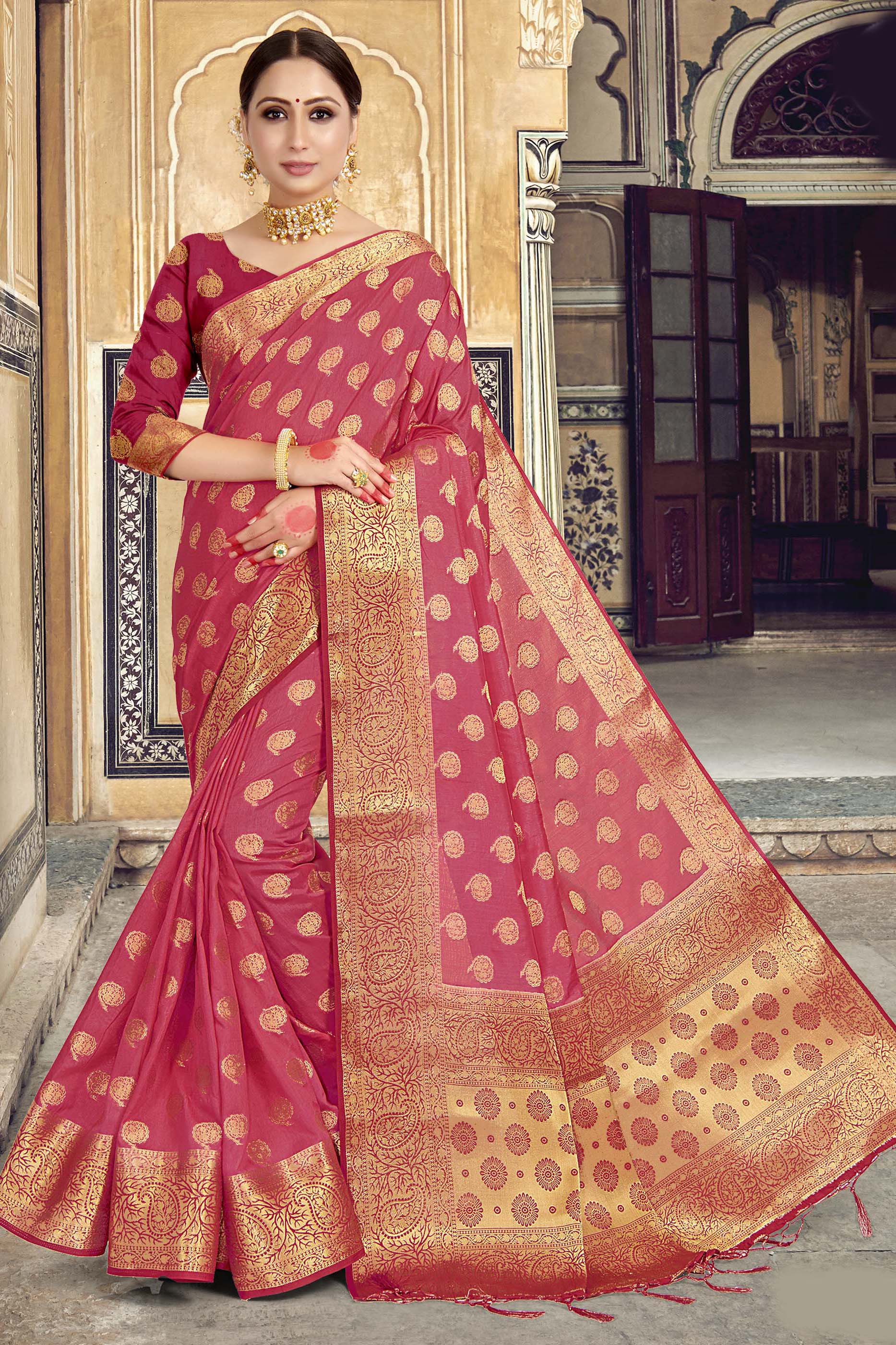 Gorgeous Pink Colored Party Wear Silk Saree