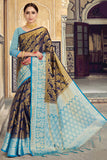 Navy Silk Blend Woven Saree With Blouse